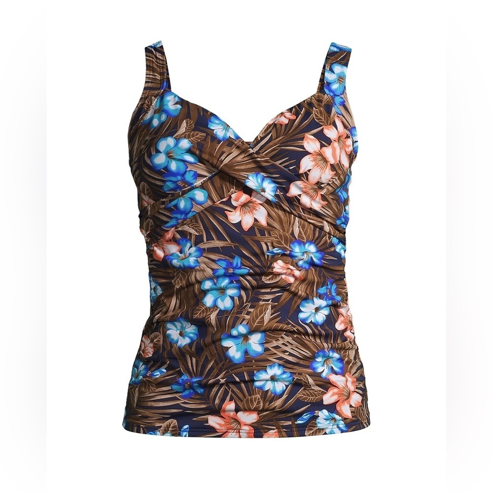 Land’s End Surplice underwire size 4 floral tankini top NWT v neck wrap